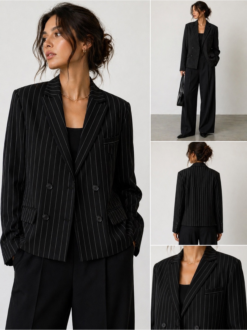 The Frankie Shop Black Pinstripe Blazer XS Double Breasted Tailored Minimalist